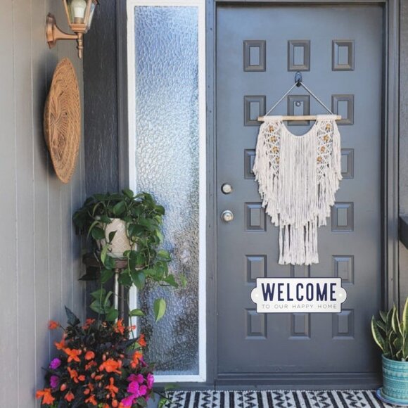 Anthropologie XL WELCOME To Our Happy Home Metal Plaque Sign NEW - Picture 3 of 5